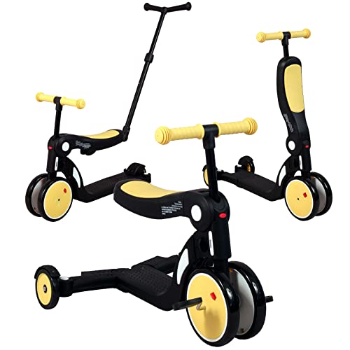 Looping SCOOTIZZ Laufrad 5 in 1 / Baby-Dreirad mitwachsend/Kinderroller | mit Schubstange, Gelb von Looping