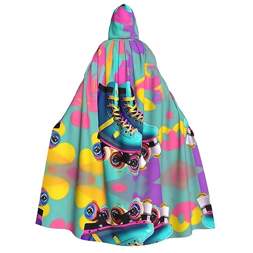 Loppott Umhang mit Kapuze, Retro-Stil, bunt, Rollschuh-Druck, für Erwachsene, Halloween, Weihnachtsfeiern, Cosplay-Kostüm, Kapuze, Karnevals-Umhang von Loppott