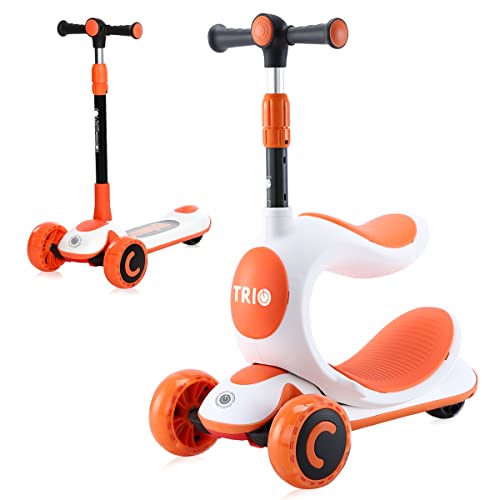 Lorelli Kinderroller Trio 2 in 1 Laufrad leuchtende Räder verstellbar klappbar, Farbe:orange von Lorelli