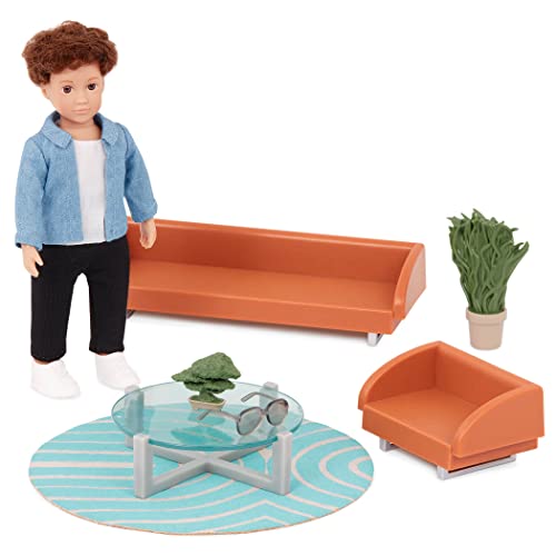 Lori – Kleine Puppe & Puppenhaus Möbel, 15 cm Mini Puppe Junge & Puppenmöbel – Puppenzubehör & Puppenkleidung – Sofa, Tisch, Teppich, Pflanze – Spielzeug für Kinder ab 3 Jahren – Miguels Lounge von Lori