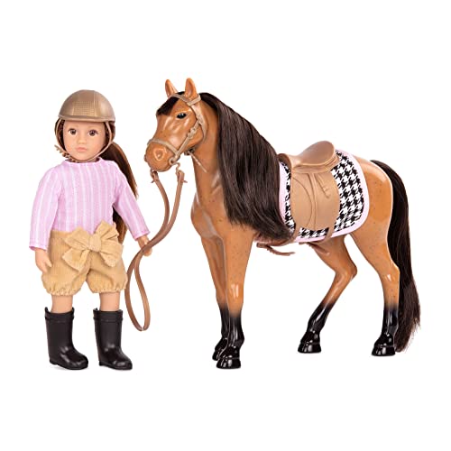 Lori Puppe Celia und Pferd Cinnamon – Mini Puppe 15 cm mit Puppenkleidung, braunen langen Haaren, Reitzubehör – Spielzeug für Kinder ab 3 Jahre von Lori