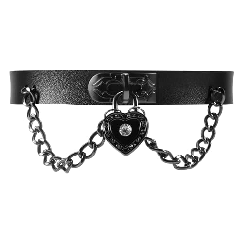 Losueeun Leder Herzanhaenger Kette Halsband Gothic Punk Choker Schwarz von Losueeun