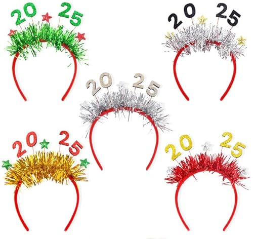 Losuya 5pcs 2025 New Year Stirnband 2025 Jahr Tinsel Head Bopper Kopfschmuck für 2025 Silvester Party Dekorationen von Losuya