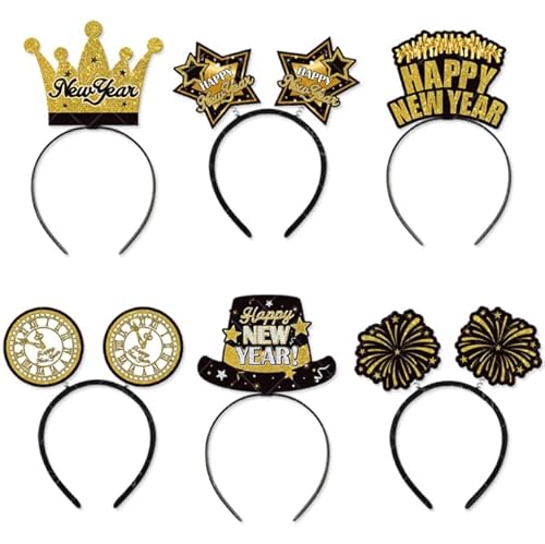 Losuya 6 Stück 2025 Happy New Year Stirnbänder Tiara 2025 Stirnband Haarreifen 2025 Silvester Party Favors Supplies von Losuya