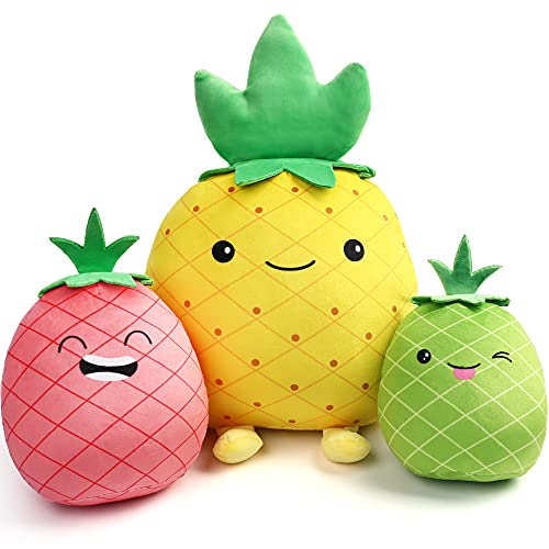 LotFancy Plüschtier Ananas, Stofftiere Set mit 3 Kuscheltier Kawaii, 30cm 17cm und 15cm von LotFancy