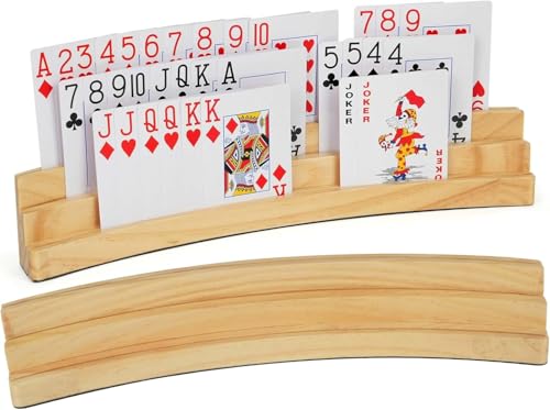 LotFancy Kartenhalter Holz für Kinder, 2er Set Spielkartenhalter für Spielkarten 3-Stufen, Freisprech Kartenständer für Senioren von LotFancy