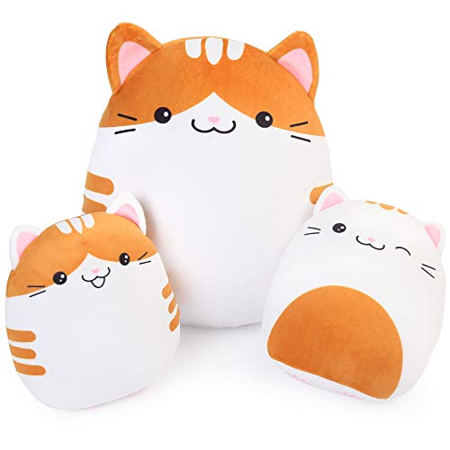 LotFancy Plüschtier Katzen, Stofftiere Set mit 3 Kuscheltier Kawaii, 30cm und 17cm*2 von LotFancy