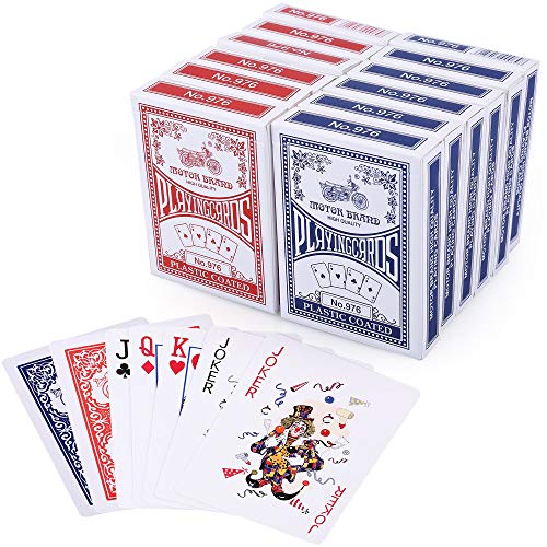 LotFancy 12X Spielkarten Pokerkarten Playing Cards, Poker Kartendeck Profi Standard für Texas Holdem Poker, Blackjack, Euchre (blau und rot) von LotFancy