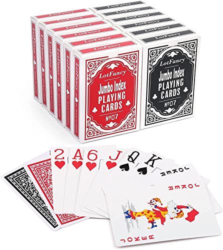 LotFancy Spielkarten Pokerkarten 12 Decks mit extra großen Ziffern und Buchstaben, Profi Playing Cards Poker für Senioren, Texas Holdem Poker (6 Blaue und 6 Rote) von LotFancy