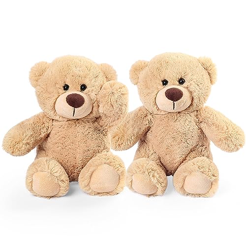 LotFancy Teddybär Plüschtier Kuscheltiere 25 cm, 2 Stück Teddy Bären Klein Braunbär Süße Stofftier Spielzeug, Geschenke für Kinder Mädchen Freundin, Geburtstag Valentinstag, Hellbraun von LotFancy