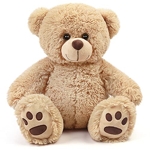 LotFancy Teddybär Plüschtier Kuscheltiere 43 cm, großer Braunbär, Süße Stofftier Spielzeug mit Fußabdrücken, Geschenke für Kinder Mädchen Freundin, Geburtstag, Hellbraun von LotFancy