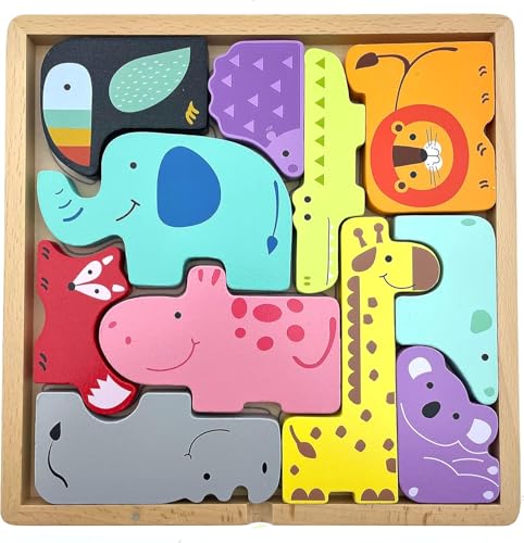 Holzpuzzle für Kinder ab 18 Monate, Montessori-Lernspielzeug mit Tiermotiven von Lotti & Will RB & G