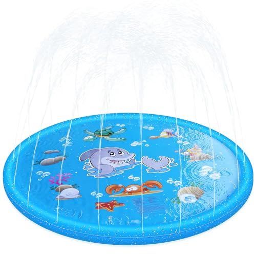 Lotvic 170 cm Splash Pad, Splash Sprinkler Pad, Sprinkler Play Matte, Sprinkler Wasser-Spielmatte, Sprinkler Matte für Kinder, Outdoor Sommer Wasserspielzeug für für Baby, Kinder, Hund und Haustiere von Lotvic