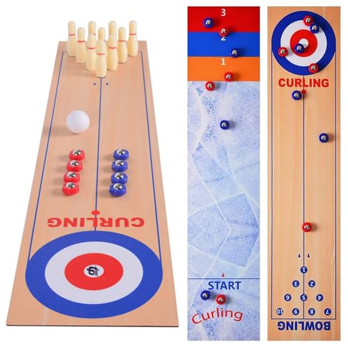 Lotvic 3 in 1 Shuffleboard Bowling Curling Spiel, Curling and Shuffleboard Table-Top Game, Bowling Shuffleboard Tischset, Tragbares Curling-Spiel, für Zuhause, Büro, Party von Lotvic