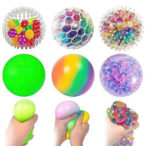 Lotvic 6 Stück Anti-Stressbälle zum Kneten, Squeeze Ball, Bunte Anti Stress Squeeze Traubenbälle mit Wasser Perle für Kinder Erwachsene, Angst Abbauen und Verspannen von Lotvic