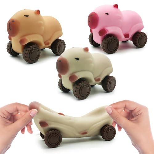 Lotvic Anti Stress Spielzeug, 3 Stück Capybara Stressspielzeug mit Rädern, Squeeze Toy, Soft Capybara Toys Anti Stress, Stress Squeeze Spielzeug, Squeeze Spielzeug für Erwachsene und Kinder von Lotvic