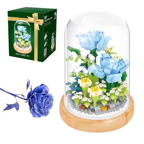 Lotvic Blumenstrauß Bausteine Set, Blumen Bauspielzeugsets mit Schutzhülle, 543 Stück Künstliche bausteine Blumenstrauß, Kunstpflanzen Bausteine ​​​​für Erwachsene, für Valentinstag, Weihnachten von Lotvic