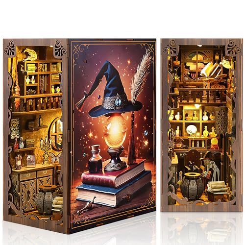 Lotvic Book Nook DIY Kit, Buch Ecke Miniatur Kit mit Led Licht, Book Nook Magic, 3D Holzpuzzle Bücherecke Bücherregaleinsatz, Modellbausätze für Erwachsene Kinder zum Bauen von Lotvic