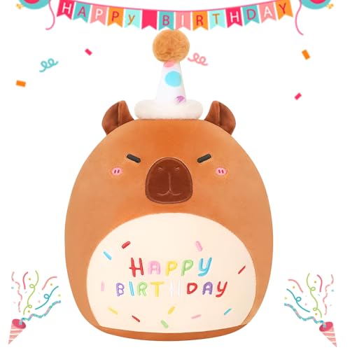 Lotvic Capybara Kuscheltier, 25cm Happy Birthday Capybara Plüschtier, Wasserschwein Stofftier, Cartoon Plüschkissen, Geburtstag Geschenk für Kinder Jungen Mädchen Lotvic Capybara Kuscheltier, 25cm Happy Birthday Capybara Plüschtier, Wasserschwein Stofftier, Cartoon Plüschkissen, Geburtstag Geschenk für Kinder Jungen Mädchen von Lotvic