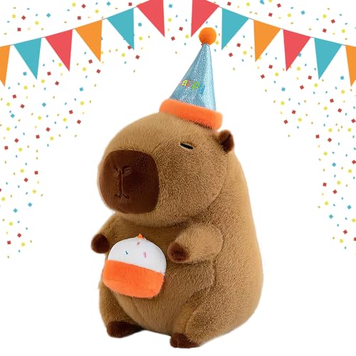 Lotvic Capybara Plüschtier, Niedliche Weiche Wasserschwein Kuscheltier, 30cm Capybara Plüschtier mit Geburtstagshut und Kuchen, Geschenk für Kinder Freund Geburtstag, Weihnachten Lotvic Capybara Plüschtier, Niedliche Weiche Wasserschwein Kuscheltier, 30cm Capybara Plüschtier mit Geburtstagshut und Kuchen, Geschenk für Kinder Freund Geburtstag, Weihnachten von Lotvic