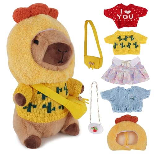 Lotvic Capybara Plüschtier, 23cm Niedliche Capybara Kuscheltier, Kuscheltier Capybara, Capybara Plushie Puppen mit Kleidung Tasche Hut, Plushies für Mädchen und Jungen von Lotvic