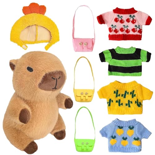 Lotvic Capybara Plüschtier, 23cm Capybara Kuscheltier, Niedlichen Capybara Plushies, Kinder-Plüschpuppenspielzeug mit Kleidung und Accessoires, Stofftier-Wohndekoration für das Wohnzimmer von Lotvic