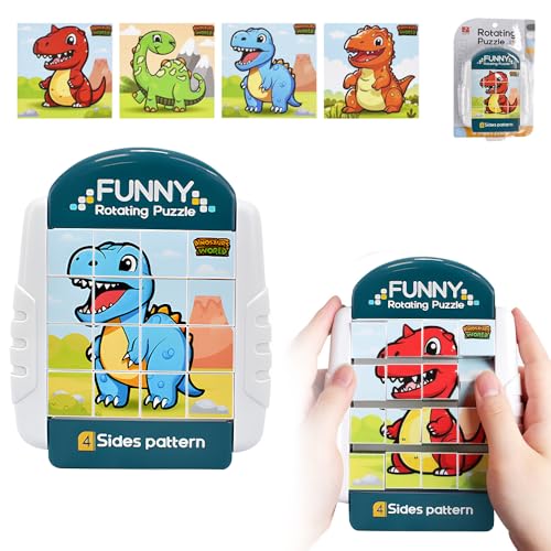 Lotvic Dinosaurier Drehbares Puzzle, 16 Teile Rotierendes Puzzle, 4-in-1 Puzzle, Fidget Toys, Montessori Puzzle für Kinder, Beschäftigung Lernspiele Knobelspiele, Geduldspiele, Geschenk für Kinder von Lotvic