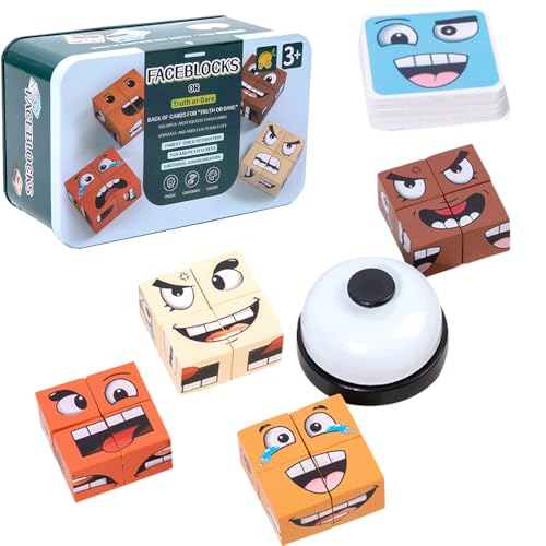 Lotvic Face Change Cube Game, Face Blocks Wooden Face Changing Magic Cube Game von Lotvic