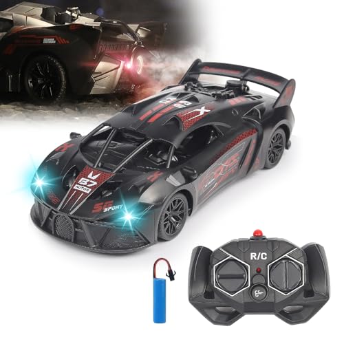 Lotvic Ferngesteuertes Auto mit Sprühfunktion, Auto Spielzeug mit Fernbedienung, 2.4Ghz RC Car, 1:18 RC Drift Car, Bugati mit Licht Sprühen, LED Licht, Geschenk für Kinder ab 6+ Jahre, Rot von Lotvic