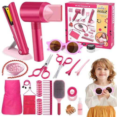 Lotvic Friseur Set Kinder, 22 Stück Friseur-und Schminktaschen-Beauty-Set, Kinderschminke Set Spielzeug, Rollenspiele für Kinder, Rollenspielzeug für Jungen & Mädchen ab 3 4 5 6 7 8 9 Jahre von Lotvic