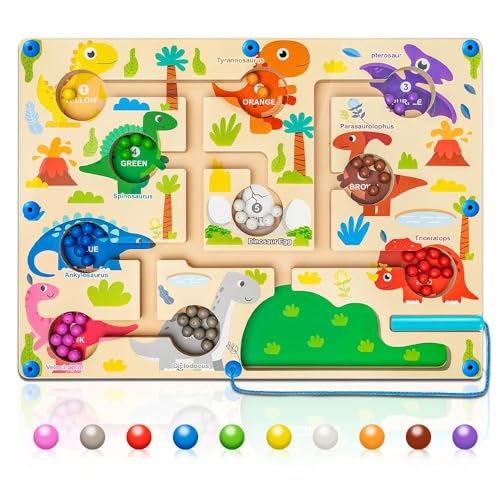 Lotvic Magnetspiel Labyrinth Kinder from 2 3 4 5 6 Years Montessori Spielzeug Numbers Colours Learning Sorting Game Educational Games Magnetpuzzle Motorikspielzeug Gift Girl Boy, Dinosaur Theme von Lotvic