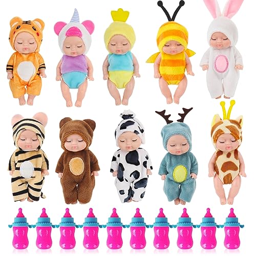 Lotvic Mini Babypuppen, 10 Stück Mini Reborn Puppen, Babypuppen Zubehör Set mit 10 Nuckelflasche, 4 Zoll Reborn Baby Dolls Newborn, Newborn Reborn Baby, Miniatur Puppenspielzeug für Kinder Mädchen Lotvic Mini Babypuppen, 10 Stück Mini Reborn Puppen, Babypuppen Zubehör Set mit 10 Nuckelflasche, 4 Zoll Reborn Baby Dolls Newborn, Newborn Reborn Baby, Miniatur Puppenspielzeug für Kinder Mädchen von Lotvic
