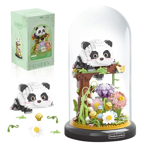 Lotvic Panda Blumenstrauß Baustein Set, 999 Klemmbausteine DIY Tiere Blumen Bauset Blumen Pflanzen mit Sockel und Staubschutzhülle, Mikro Blumen Bausteine, Geschenke für Kinder und Erwachsene von Lotvic