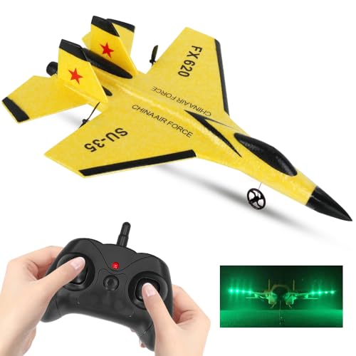 Lotvic RC Flugzeug, Ferngesteuertes Flugzeug, 2.4 GHz Flugzeug Spielzeug, Flugzeug Ferngesteuert mit USB-Aufladung und Farbigen Lichtern für Kinder Und Anfänger, Gelb von Lotvic