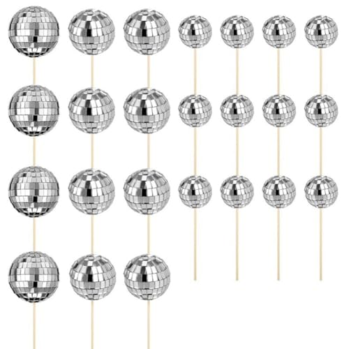 Loufy 24 Stück Disco Ball Cupcake Toppers Geburtstag Kuchen Topper Disco Ball Cake Picks Thema Kuchen Dekoration für Disco Thema Party von Loufy