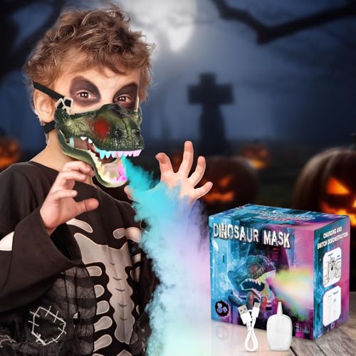 Lovchil Halloween Masken Mit Licht Und Klang Spray FüR KostüM rollenspiele Dino Maske Kann Den Kiefer Bewegen Eye-Catching Halloween Dinosaurier Spielzeug FüR MäDchen Jungen Halloween KostüM von Lovchil