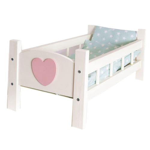 Love Gifts® Puppenbett Naturholz Spielzeug Holzspielzeug mit Textilausrüstung Bettwäsche (Kopfkissen & Bettdecke) Bett für Puppen, Rosa von Love Gifts