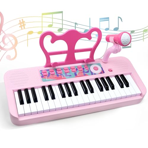 Kinder-Klavier-Tastatur-Spielzeug für Mädchen – 37 Tasten, rosa Kleinkind-Klavier mit Mikrofon und Zwei Lautsprechern, Elektronik-Musikinstrument, Weihnachtsgeburtstagsgeschenke für Kinder von 3-5 von Love&Mini