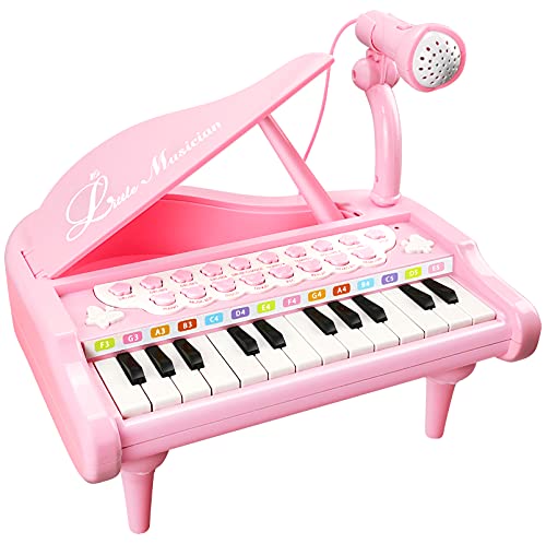 Love&Mini Rosa Klavierspielzeug für Mädchen ab 1 2 3 4 5 Jahr Erster Geburtstag Geschenke Kleinkind Klaviermusik Spielzeuginstrumente mit 24 Tasten und Mikrofon von Love&Mini