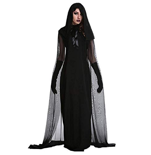 LoveLegis Größe XXL - Hexenkostüm - Priesterin - Zauberin - Morticia - Geisterbraut - Vampir - Schwarze Farbe - Verkleidung - Karneval - Halloween - Cosplay - Zubehör - Frauenmädchen von LoveLegis