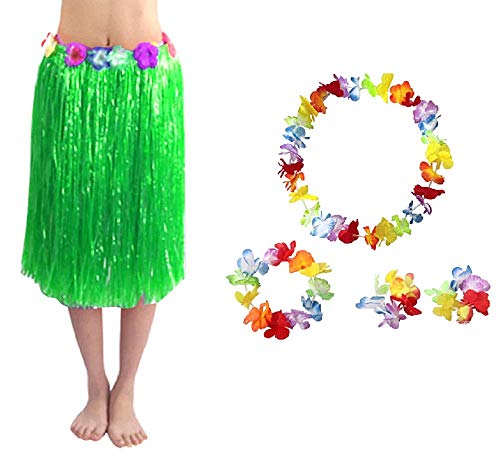 LoveLegis Hawaiianischer Rock - Rock - Hawaii - Halskette - Krone - Armbänder - Moana - Vaiana - Ozeanien - Accessoires - Verkleidung - Karneval - Halloween - Cosplay - Frau - 60 cm - grüne Farbe von LoveLegis