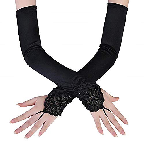 LoveLegis Lange Damenhandschuhe - fingerlos - elegant - Kuss - Spitze - Schwarze Perlen - Weihnachts- und Geburtstagsgeschenkidee von LoveLegis