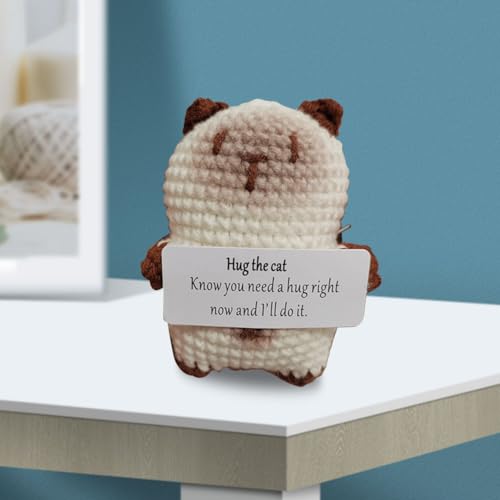 Lovehomily Häkelpuppe zur emotionalen Unterstützung mit positiver Affirmationskarte, lustiges Spielzeug zum Stressabbau, kreative Strickpuppen, Geschenke for Frauen und Männer (Katze) von Lovehomily