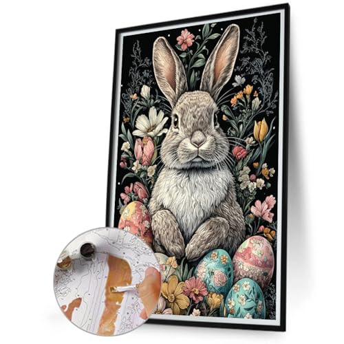 Lovehomily Ostern Bunny DIY Oil Art Bild, nach Zahlen Kit auf Leinwand for zu Hause, anfänger gerahmte farbenfrohe Leinwand Acrylöl Easy Painting Painting Kit von Lovehomily