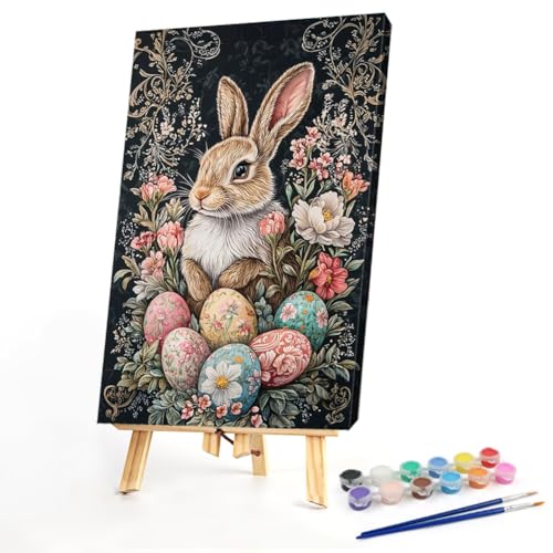 Lovehomily Ostern Bunny DIY Oil Art Bild, nach Zahlen Kit auf Leinwand for zu Hause, anfänger gerahmte farbenfrohe Leinwand Acrylöl Easy Painting Painting Kit von Lovehomily