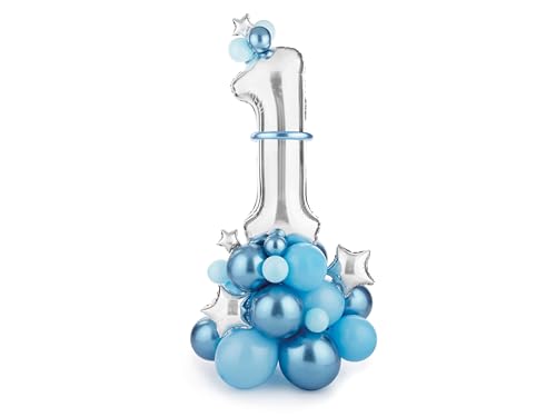 Folienballon Blauer -Set – Geburtstagsdeko mit großer Zahl “1”, 90 x 140 cm, Luftballons in Blau und Stern-Design, Partydeko für Jungen 1. Geburtstag von Lovely Balloon