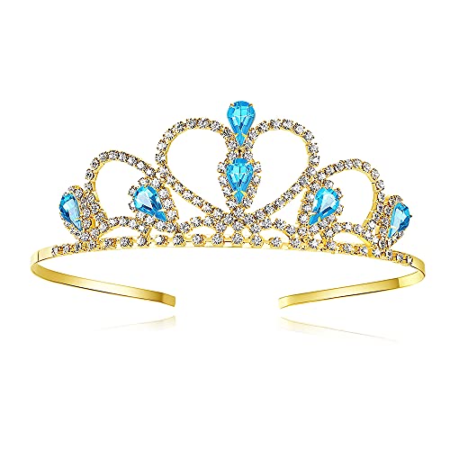 Lovelyshop Blue Gems Strass Gold Tiara für kleines Mädchen in Halloween Geburtstag Prinzessin Party von Lovelyshop