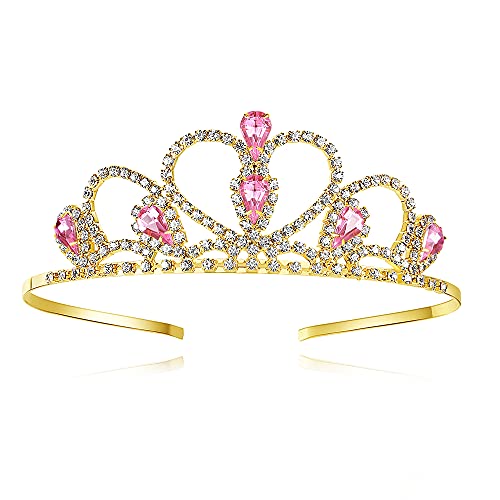 Lovelyshop Pink Gems Strass Gold Tiara für kleines Mädchen in Halloween Geburtstag Prinzessin Party von Lovelyshop