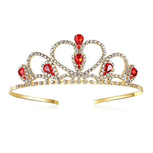 Lovelyshop Red Gems Strass Gold Tiara für kleines Mädchen in Halloween Geburtstag Prinzessin Party von Lovelyshop