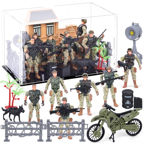 LovesTown 28-teiliges Armee-Spielzeug-Set mit Acryl-Vitrine, bewegliche Militär-Action-Figuren, 10,2 cm, Spezialeinsatz-Soldaten mit Waffen von LovesTown